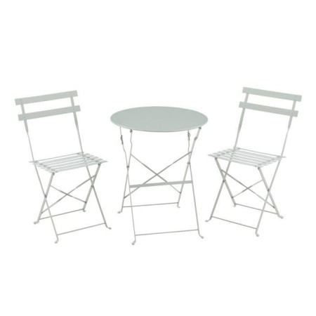 Set bistrot 2 personnes - Table ronde 60 cm avec 2 chaises - Acier thermolaqué - Vert Céladon