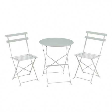 Set bistrot 2 personnes - Table ronde 60 cm avec 2 chaises - Acier thermolaqué - Vert Céladon