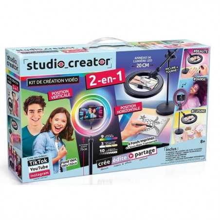 Studio Vidéo 2-en-1 avec anneau lumineux LED multicolore, support double fonction- Studio Creator - INF027 Canal Toys