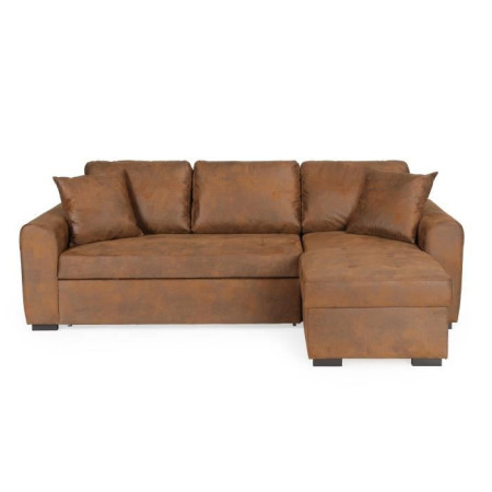 Canapé d'angle convertible réversible 4 places - Tissu Marron vintage - L 244 x P 151