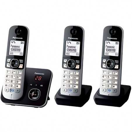 PANASONIC - KXTG6823 - Téléphone sans fil trio - Fonction réduction de bruit - Blocage sélectif - Répondeur - Gris et noir