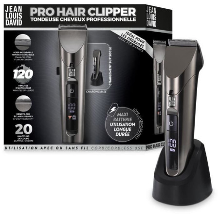 Tondeuse a cheveux - JEAN LOUIS DAVID - Pro Hair Clipper - 20 hauteurs de coupe - Bat