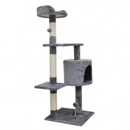 JASPER Arbre a chat gris 40 x 40 x 114 cm -3 plateformes, 1 niche, poteaux a griffer