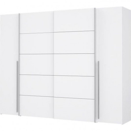 Armoire - Blanc mat - 2 portes battantes + 2 portes coulissantes - L 270,3 x P 61,2 x H 210 cm - NARAGO