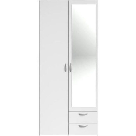 Armoire VARIA - Décor blanc - 2 portes battantes + 1 miroir + 2 tiroirs - L 81 x H 18