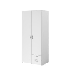 Armoire VARIA - Décor blanc - 2 portes battantes + 2 tiroirs - L 81 cm x H 185 x P 51 cm - PARISOT Armoire VARIA - Décor blanc - 2 portes battantes + 2 tiroirs - L 81 cm x H 185 x P 51 cm - PARISOT