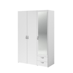 Armoire VARIA - Décor blanc - 3 portes battantes + miroir + 2 tiroirs - L 120 x H 185 Armoire VARIA - Décor blanc - 3 portes battantes + miroir + 2 tiroirs - L 120 x H 185