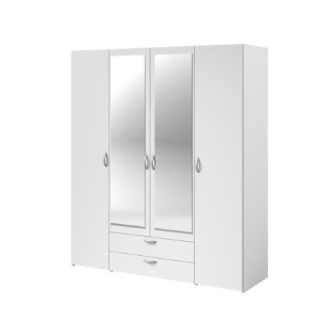 Armoire VARIA - Décor blanc - 4 portes battantes + 2 miroirs + 2 tiroirs - L 160 x H