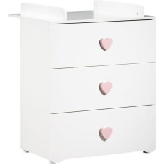 Commode a langer - Babyprice - Basic - 3 tiroirs - En bois - Boutons coeur rose Commode a langer - Babyprice - Basic - 3 tiroirs - En bois - Boutons coeur rose