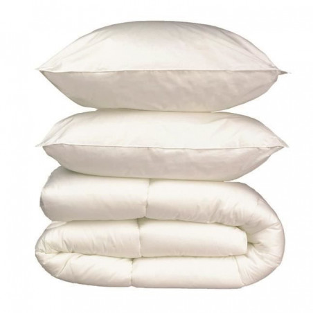 Pack Linge de Lit Microfibre - 1 Couette Chaude 240 x 260 cm + 2 Oreillers 60 x 60 cm - Blanc