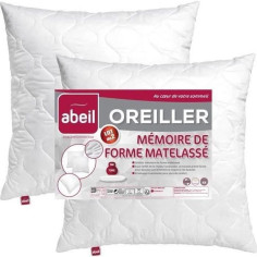 ABEIL Lot de 2 Oreillers a mémoire de forme matelassés- 60x60 cm - Blanc ABEIL Lot de 2 Oreillers a mémoire de forme matelassés- 60x60 cm - Blanc
