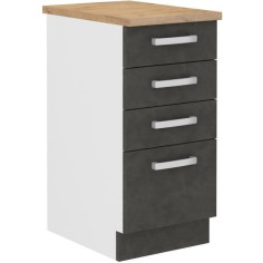 Meuble bas 4 tiroirs avec plan de travail - Gris mat - L 40 x P 51 Meuble bas 4 tiroirs avec plan de travail - Gris mat - L 40 x P 51