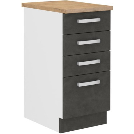 Meuble bas 4 tiroirs avec plan de travail - Gris mat - L 40 x P 51