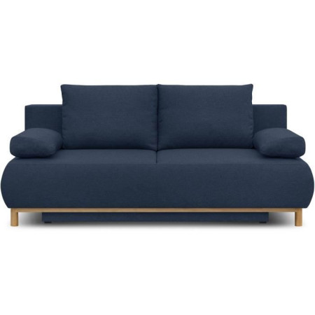 Banquette convertible 3 places MIKA - Tissu bleu foncé - Coffre de rangement - L 192