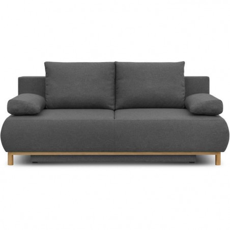Canapé convertible - 3 places - MIKA - Tissu gris - Coffre de rangement - L 192 x H 84 x P 93 cm