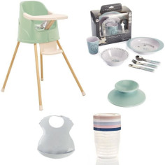 Chaise haute évolutive en rehausseur de chaise + Coffret vaisselle + Boîtes de conser Chaise haute évolutive en rehausseur de chaise + Coffret vaisselle + Boîtes de conser