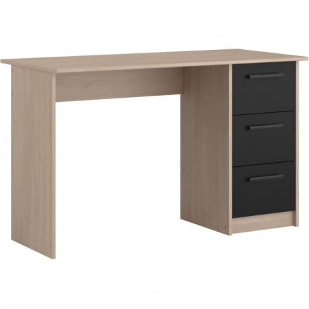PARISOT Bureau droit 3 tiroirs - Décor chene/noir - L 121,4 x P 55 x H 74.5 cm - ESSENTIEL