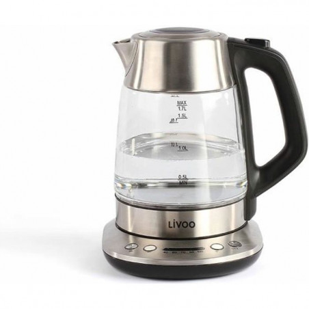 Bouilloire théiere - LIVOO - DOD165 - 2200 W - 1,7 L - Température variable - Verre - Gris