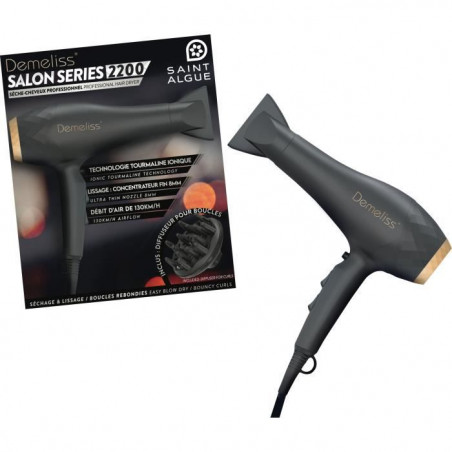 Seche-Cheveux - SAINT ALGUE - Demeliss SALON SERIES 2200W - Moteur Professionnel AC - Tourmaline Ionique