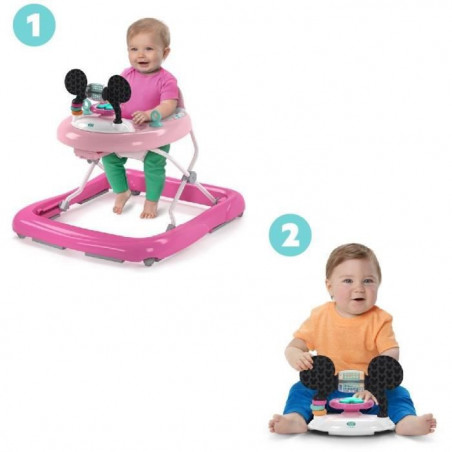 DISNEY BABY -MINNIE-Trotteur bébé fille évolutif et pliable 2-en-1 Avec jouet d'éveil amovible intégré, cadeau bébé
