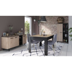 DEMEYERE Ensemble séjour Enfilade + Table haute + Vitrine - Décor chene brossé - WAYNE DEMEYERE Ensemble séjour Enfilade + Table haute + Vitrine - Décor chene brossé - WAYNE