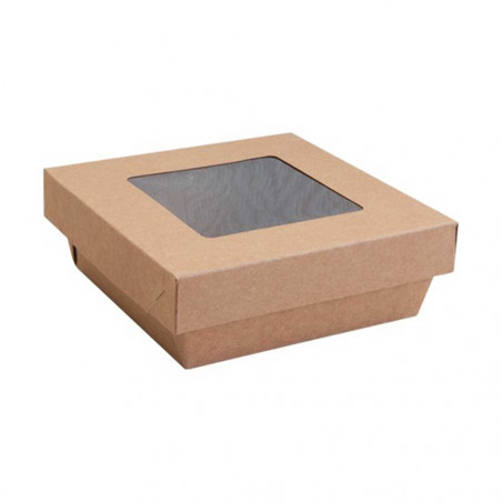 Boite à salade kraft brun à couvercle 140x140/120x120mm h.50mm 50 pièces