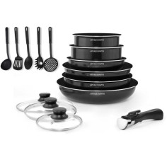 ARTHUR MARTIN Batterie de cuisine amovible 15 pieces 16-20-22-24-26 cm noir