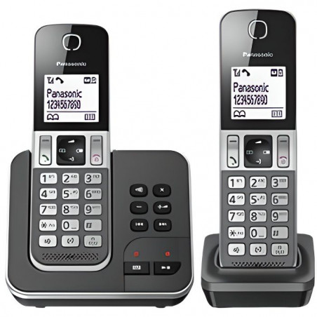 Panasonic KX-TGD322FRG Téléphone sans Fil Répondeur Numérique, Base et 2 Combinés, Mains Libres, Identification de l'Appelant