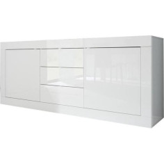 Buffet BASICO 2 Portes 3 Tiroirs Blanc Laqué brillant - L210xP42xH85 Buffet BASICO 2 Portes 3 Tiroirs Blanc Laqué brillant - L210xP42xH85
