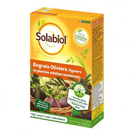 SOLABIOL Engrais oliviers figuiers & plantes Méditerranéennes - 750g - Jusqu'a 15 arbres - Nutrition longue durée