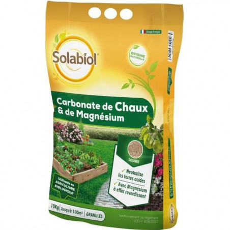 SOLABIOL Carbonate de chaux & de magnésium - 10kg - Granulés - Corrige l'acidité du sol - Action progressive & durable