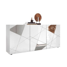 Buffet VICTORY 3 Portes Blanc Laqué brillant avec serigraphie miroir L181 Cm Buffet VICTORY 3 Portes Blanc Laqué brillant avec serigraphie miroir L181 Cm