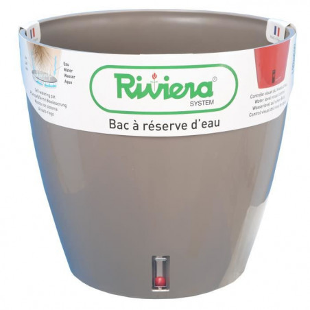 Pot de fleurs rond en plastique - RIVIERA - EVA NEW - Avec réserve d'eau - Ø45 x H45 cm - 49 L - Taupe