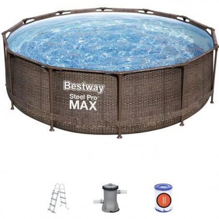 Kit Piscine hors sol tubulaire BESTWAY Steel Pro Max™ - 366 x 100 cm - Ronde (Livrée avec filtre a cartouche, échelle et dif