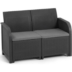 Banquette de jardin - Allibert by KETER - SanRemo - en résine imitation rotin tressé - Gris graphite Banquette de jardin - Allibert by KETER - SanRemo - en résine imitation rotin tressé - Gris graphite