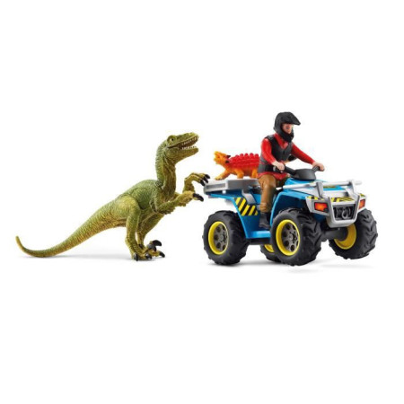 Fuite sur quad face au vélociraptor - Ensemble de Jouets Préhistoriques de 5 Pieces p