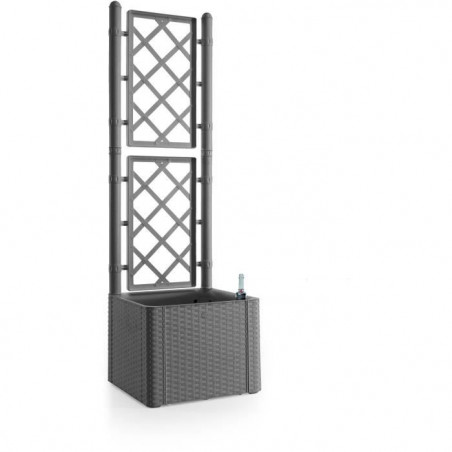 STEFANPLAST Bac a fleurs NATURAL DELUXE - Carre avec treillis - Stone gris - 43x43xh142cm