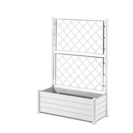 STEFANPLAST Bac a fleur/Jardiniere rectangulaire avec treillis - Finition effet bois - 100 x 43 x H 142 cm - 80 L - Blanc