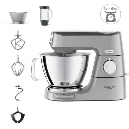 KENWOOD KVC85.124.SI - Robot pâtissier Titanium Chef Baker - 2 bols en inox 3,5L et 5L - Balance intégrée 6kg - Blender 1,8L -