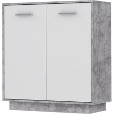 Petit buffet - Meuble de rangement PILVI - 2 portes - Blanc et béton clair - L 82