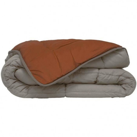 CALGARY - Couette Chaude Microfibre 400gr/m² - Gris Galet & Marron Gingembre - 200 x 200 cm