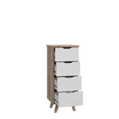 Chiffonnier 4 tiroirs - En panneaux de particules - Décor chene et blanc - Contempora