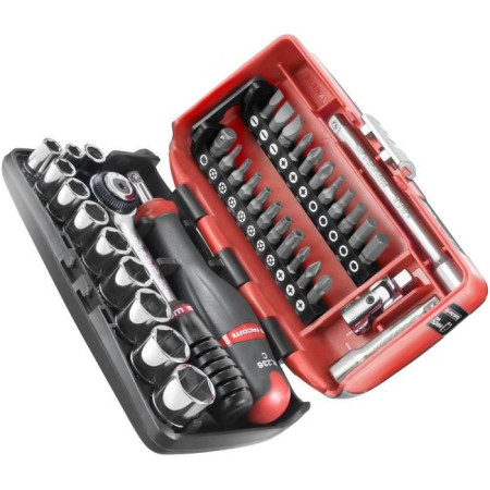 Coffret douilles 1/4'' 6 pans métriques et embouts - FACOM - R2NANOPB - 38 pieces dia