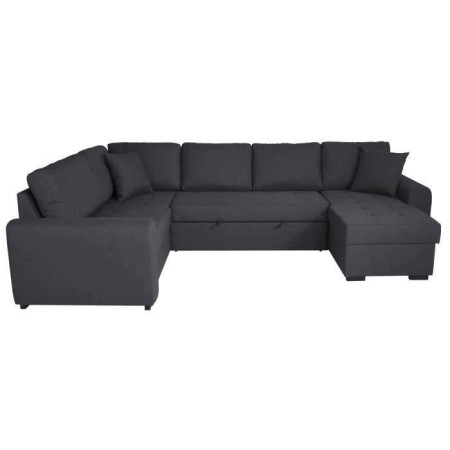 Canapé d'angle panoramique convertible réversible - Tissu Gris - L 313 x P 213 x H 90