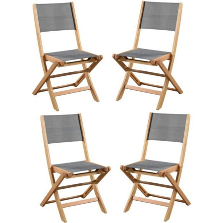 Lot de 4 chaises de jardin en bois d'acacia FSC et assise textilene - 50 x 57 x 90 cm - Gris