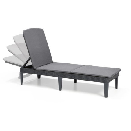 Bain de soleil - Allibert by KETER – JAIPUR - en résine imitation rotin tressé - gris graphite - dossier réglable avec coussin