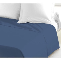 LOVELY HOME Drap plat - 180 x 290 cm - 100% coton - 1 personne - Bleu LOVELY HOME Drap plat - 180 x 290 cm - 100% coton - 1 personne - Bleu