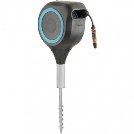 Dévidoir automatique sur pic GARDENA RollUp M liseret bleu – Longueur 20m – Ø11mm – Kit complet – (18614-20)