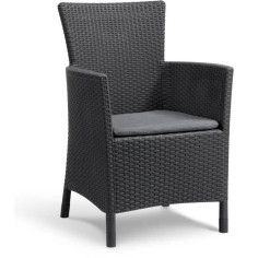 Allibert by KETER - Iowa - fauteuil de jardin - aspect rotin tressé avec coussin - gris graphite