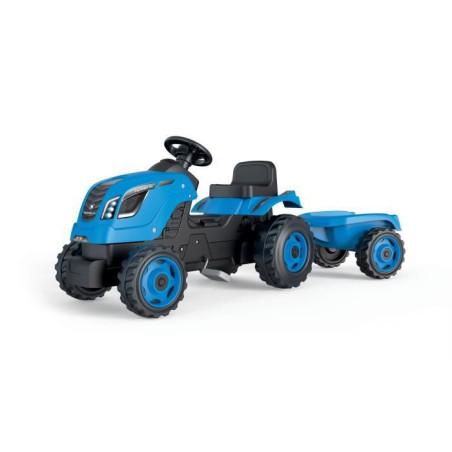 Tracteur a pédales Farmer XL + Remorque - Bleu - SMOBY - Siege ajustable - Capot ouvrant - Klaxon - 90% plastique recyclé